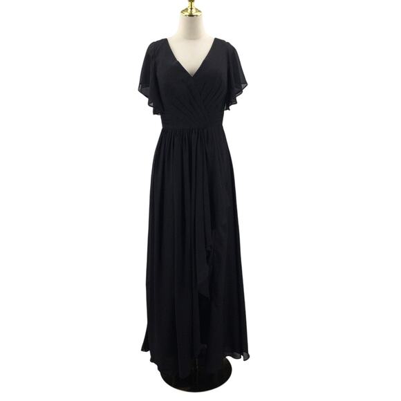 FORMAL SZ 12 L black chiffon draped corset bridesmaid party maxi dress NEW B130 - Picture 1 of 7